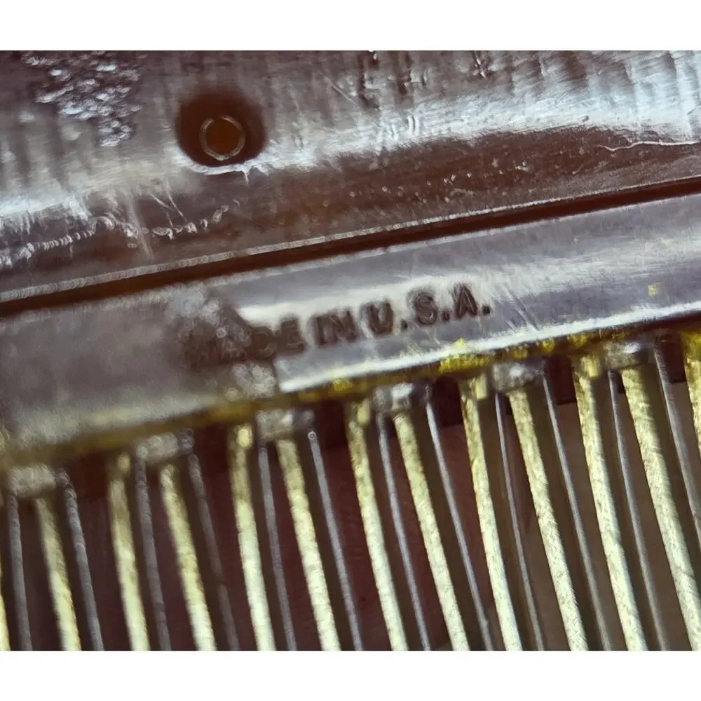 Vintage Hair Combs 1960s Acrylic or Celluloid Hand Painted Glitter Accents